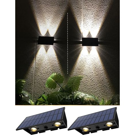 Lot de 2 appliques décoratif solaires pour clôture, patio, rue, étanche, cour, projecteurs, blanc chaud, extérieur, éclairage LED jardin, murales (1/5)