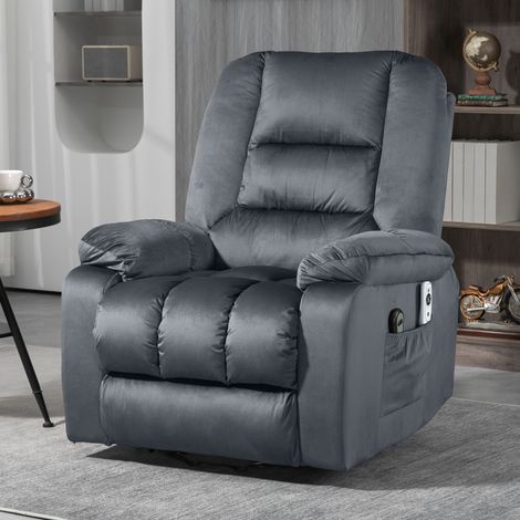 Sillón de masaje con función elevadora, sillón para personas mayores, reclinable, 8 puntos de masaje, 2 bolsillos laterales, 85 cm x 94 cm x 107 cm, gris. (1/5)