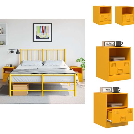 Tables de chevet 2 pcs jaune moutarde 34,5x39x44 cm acier - Table De Chevet - Meuble De Chambre - Commode - Meuble De Salon - Rangement (1/5)