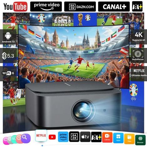 Videoproiettore 4K【Ufficiale Netflix&Focus Elettronica】25000 Lumen 1080P WiFi Bluetooth Proiettore con YouTube/Prime Video