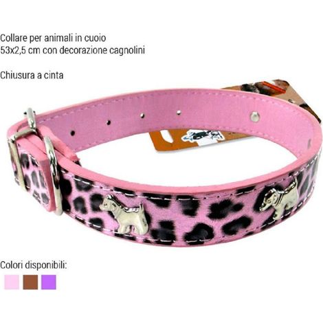 Trade Shop - Collare Per Cani Cuccioli Cane Animali In Cuoio 53 Cm Vari Colori Con Cagnolini -