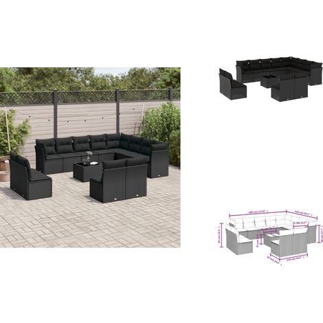 13-tlg. Garten-Sofagarnitur mit Kissen Schwarz Poly Rattan - Gartengestelle - Gartenmöbelset - Lounge Set - Rattan Möbel - Gartenlounge (1/3)
