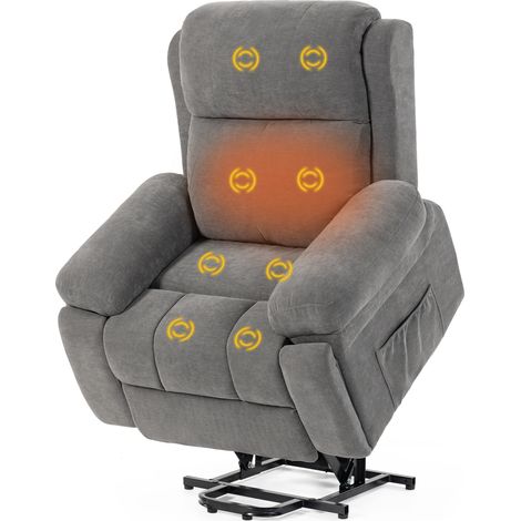 Fauteuil Inclinable Électrique Releveur DYHOME, Massage en 8 Points, Chauffage Lombaire, Avec Porte-gobelet, Gris Clair (1/5)