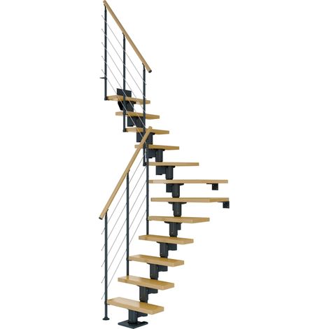 Dolle Mittelholmtreppe Dublin 1/4 gewendelt aus Ahorn lackiert 71 cm breit für GH 222–270 cm UK Metall Anthrazit mitlaufende Edelstahlstäbe