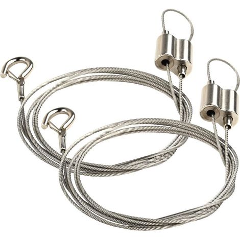 Lot de 2 fils de suspension réglables avec crochet, en acier inoxydable robuste pour accrocher des photos, des lumières, des miroirs et des décorations murales – 1 m jusqu'à 20 kg (1/5)