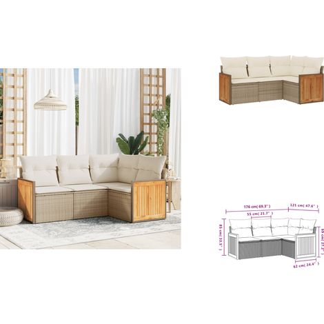 Salon de jardin avec coussins 4 pcs beige résine tressée - Ensemble Salon De Jardin - Meuble Extérieur - Résine Tressée - Rotin Synthétique - Mobilier De Jardin (1/3)