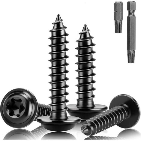 Lot de 100 vis à tête plate - En acier inoxydable - M3 x 16 mm - Vis à bois Torx A2 V2A - Noir - Vis autotaraudeuses avec disque - Pour panneaux acoustiques, véhicules, chantiers