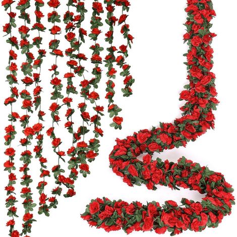 9x Künstliche Rosen-Girlande 8FT Rot Wetterfest für Hochzeit & Deko (1/5)