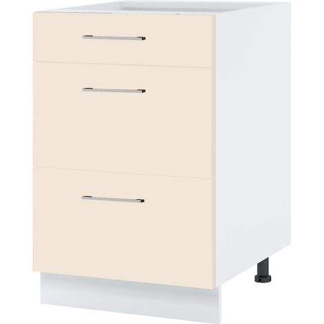 Casserolier Lovia Vanille Mat L 50 cm - Couleur de Caisson Noir - Porte avec poignée apparente Alu