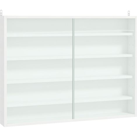 Vitrine murale à 4 étagères réglables, vitrine pour objets de collection, en verre et panneaux de particules, 80 x 9,5 x 60 cm, blanche