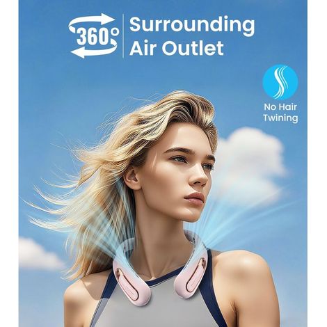 Tragbarer Nackenventilator, 4000 mAh, USB-aufladbar (max. 15 Stunden Laufzeit), leiser, blattloser Ventilator, 3 Geschwindigkeitsstufen und LED-Anzeige, kleiner, leistungsstarker 360°-Ventilator, idea (1/5)