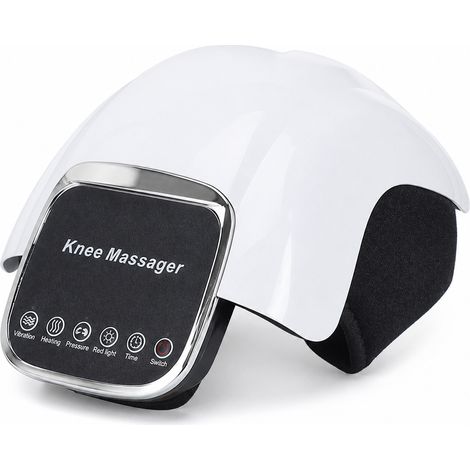 Masseur de Genou à Compression d’Air, Chaleur et Vibration, Blanc à Boutons, Emballage Anglais