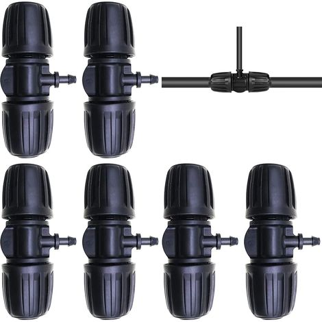 Connecteurs de Tuyaux,  Connecteurs en T barbelé Irrigation Goutte à Goutte, Raccord d'Irrigation 1/2 pouce, té de réduction barbelé verrouillé pour tuyau goutte à goutte (6 Pcs) (1/5)