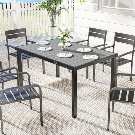Gartentisch für 4 bis 6 Personen, Esstisch für den Außenbereich mit Lattenrost, 140 x 90 x 74 cm, grau
