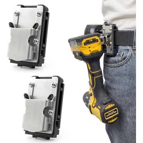 Metal Belt Clip Tool Holder for Screwdriver, Placo Nailer, Meter 2 x 304 Steel Belt Tool Holders, Construction Accessory Hook, Quick Release Spring for Carpenter Bag (1/5)