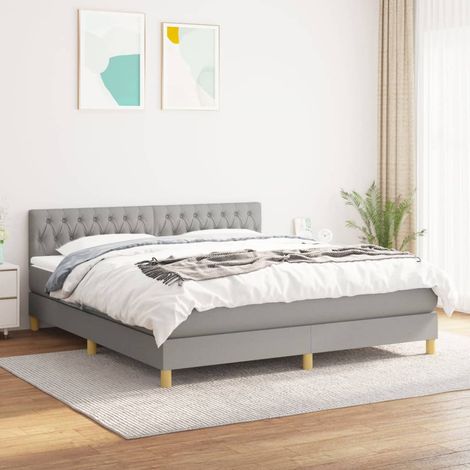 Lit adulte,Lit avec Sommier et Matelas confortable pour Chambre,Ensemble Lit à sommier tapissier Gris clair 180x200cm Tissu -BVN75955 (1/5)