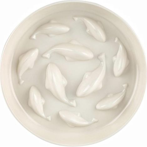Distributeur de croquettes anti-glouton pour animaux de compagnie, en forme de poisson, lavable en machine (blanc) (1/5)