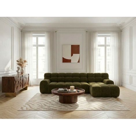 BOBOCHIC - Canapé d'angle convertible avance-recule électrique ANDRE tissu texturé Angle droit  Vert (1/5)