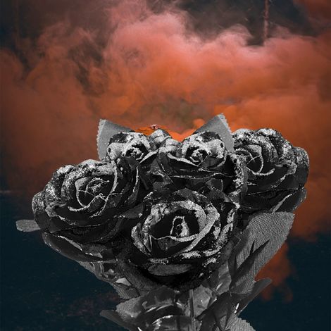 Rose Artificielle Imitation Pailletée Noire, Décoration Halloween Multicolore, Fausse Fleur pour Événements (1/5)