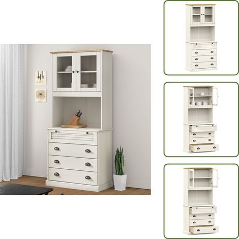 The Living Store Buffet haut VIGO blanc 80x40x176 cm bois massif de pin - Buffet haut (1/5)
