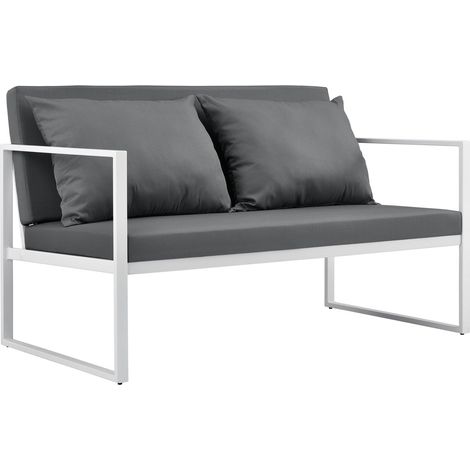 Divano da esterno con cuscini struttura in metallo poliestere bianco 70 x 114 x 60 cm 030001314