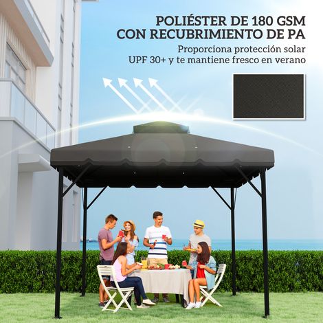 Store banne de remplacement 3x3 m avec double toit, trous de drainage et protection UPF 30+. Store banne seul, armature non incluse, gris clair. (1/5)