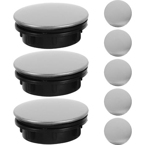 MERRYHAPY 8pcs Couvercle Rond pour Évier en Acier Inoxydable et Pp, Cache-trou de Robinet Argenté, Protection Imperméable pour Évier Cuisine et Tuyaux (1/5)