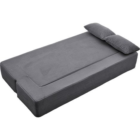 Divano letto trasformabile 2 in 1 in tessuto corduroy grigio, senza montaggio, con 2 cuscini (1/5)