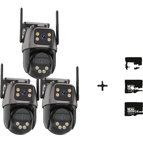 Caméra IP, Résolution 4K, Double Objectif, 3PCS Ajouter 64G Carte, Prise EU (1/2)