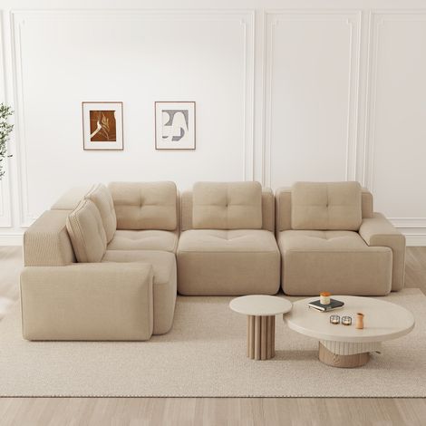 Divano angolare modulare in corda beige senza montaggio OKMYHOME (1/5)