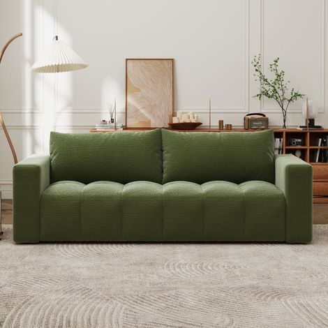 Divano convertibile a 3 posti con contenitore in bouclé verde CANTERBURY