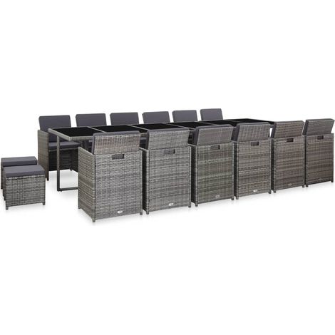 Salon de jardin 17 pcs avec coussins Résine tressée Anthracite 2 (1/5)