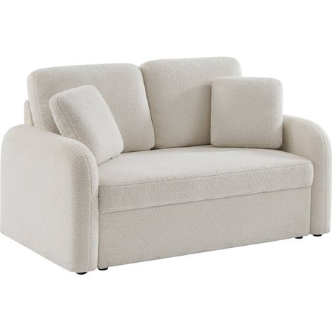 sweeek - 2-Sitzer-Sofa Milano mit cremefarbenem Teddy Bouclé-Bezug, abgerundete Linien (1/5)