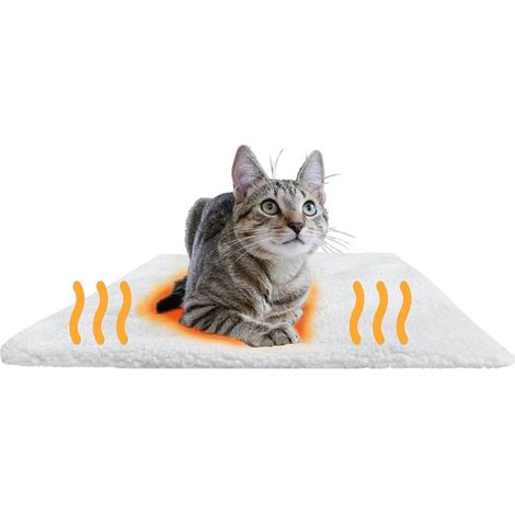 Selbsterwärmende Katzen- und Hundematte 60x45cm (M) - Stromlose, beheizbare Katzendecke, weich und flauschig, ideal für drinnen und draußen - rutschfester und waschbarer Bezug (weiß) (1/5)