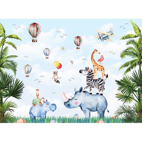 Papier peint panoramique Enfants - Animaux de la Jungle - 390 cm x 286 cm (1/2)