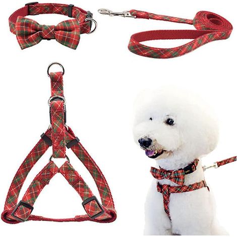 Verstellbares kariertes Hundegeschirr, 3-teilig (Weste, Halsband und Leine), verdrehungssichere Welpenleine