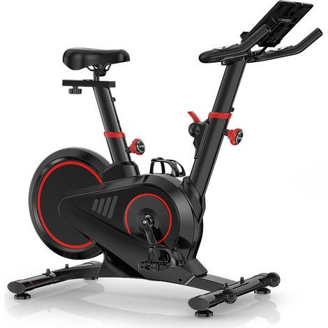 BIGZZIA - Vélo d'appartement ergomètre à résistance magnétique réglable, écran LCD pour cyclisme en salle, avec support et porte-bouteille (résistance magnétique + application) (1/5)