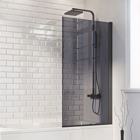 Orbit A6 Square Hinged Bath Screen 1400mm x 800mm - 6mm Smoked Black Glass (1/2)
