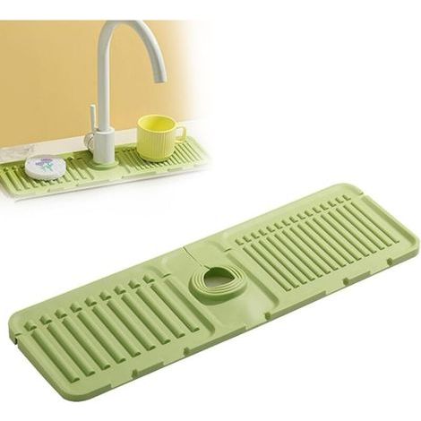 Tapis de Robinet pour évier de Cuisine, Protection Anti-éclaboussures, Tapis de Séchage en Silicone, Plateau d'évier en Pierre à Séchage Rapide, Tapis de Robinet D'évier/Matcha green (1/4)