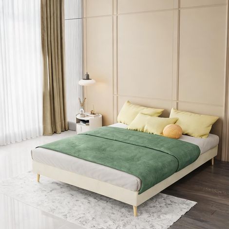 Tête de lit beige en tissu métal 200 x 140 x 14 cm (1/5)