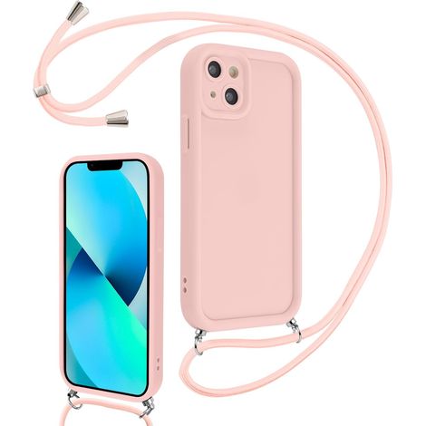 Coque pour iPhone 13 6,1" avec Cordon de Collier Réglable, Etui Protection de la Caméra Silicone Souple TPU Antichoc Housse avec Corde Lanyard Cover pour Femmes Filles, Rose (1/5)