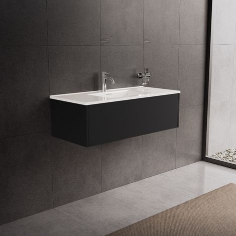 Inda - Mobile bagno 100 cm Nero opaco con 1 cassetto e lavabo in (1/5)