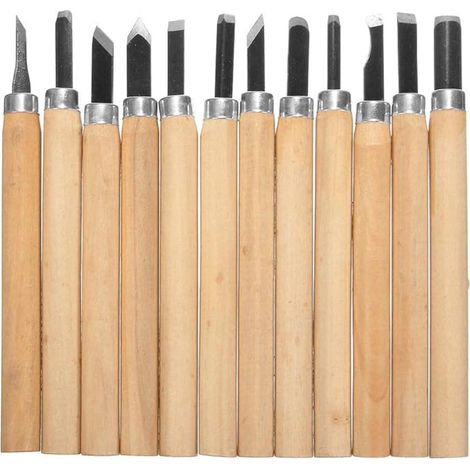 12PCS Outil de Gravure à Bois Main Couteau Sculpture sur Bois Ciseaux à Découper pour Sculpteur, Charpentier, Amateur, Poteri (1/5)