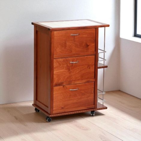 Carrello da cucina con ante a ribalta e portabottiglie Ciliegio (1/3)