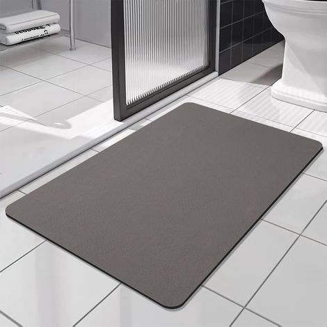 Tapis de bain antidérapant super absorbant en diatomite et microfibre doux séchage rapide 43x80cm beige foncé (1/5)