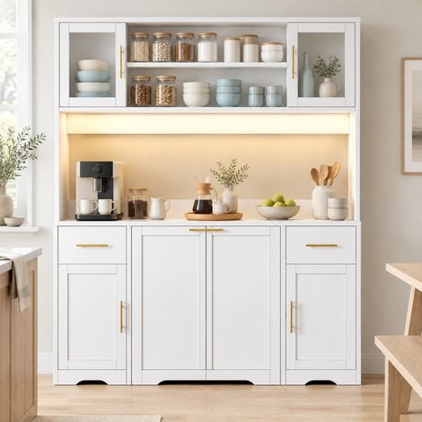 Mobile alto da cucina 140/40/173 cm bianco con contenitori estraibili e LED RGB (1/5)