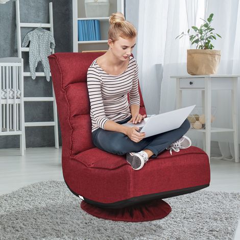 Chaise Relax Pliable et Réglable en 5 Positions Pivotant 360° Rembourrée Confortable Idéale pour Lire Regarder la TV Rouge Vin (1/2)