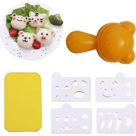 1 lot de moules à sushi en forme d'animal de dessin animé chien, chat, lapin, nori, riz - Outils japonais pour faire des sushis - Gadget de cuisine portable (orange) (1/5)