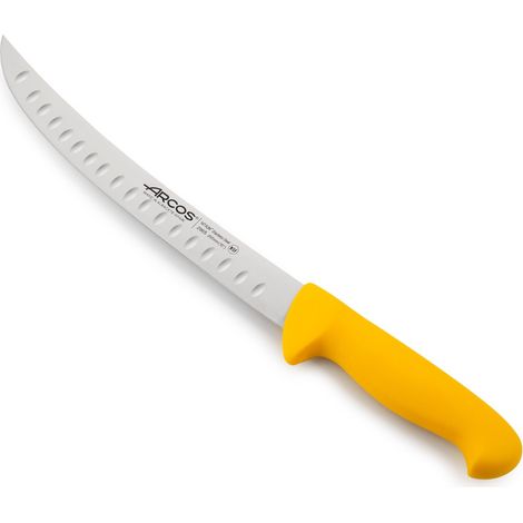 Arcos Coltello da macellaio curvo giallo Serie 2900 Lama in acciaio inox NITRUM® lunga 25 cm con manico in polipropilene (PP)