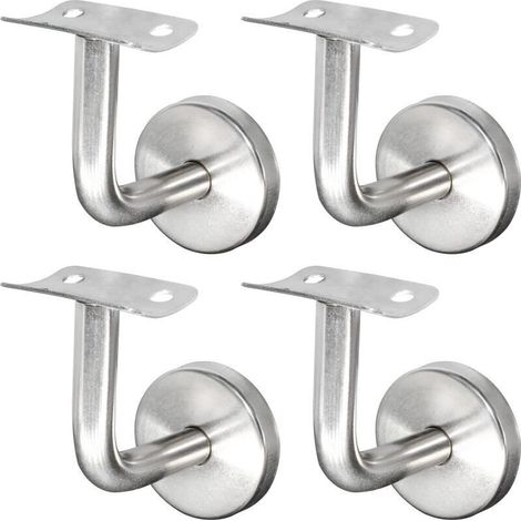 Support de rampe d'escalier en acier inoxydable 304, fixation murale, garde-corps en bois, argent (4 pièces)